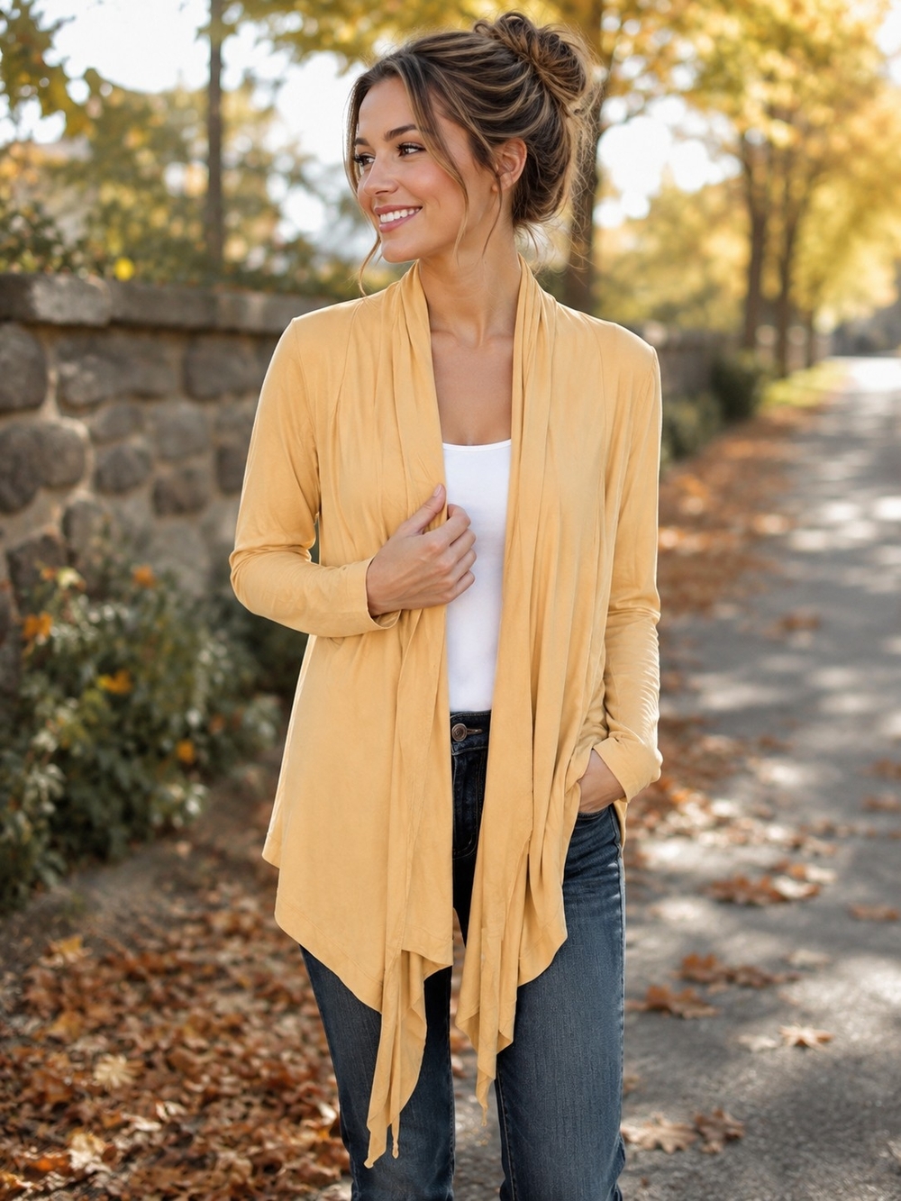 Anthropologie People Like Frank Mustard Yellow Cotton Draped Cardigan Size M USA